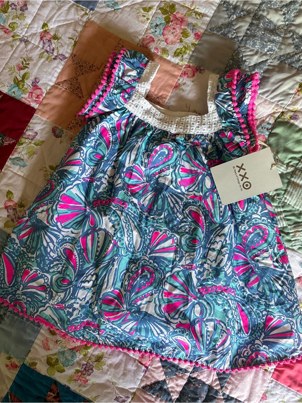 Lilly Pulitzer White Eyelet Sundress with Blue & Pink Floral Print